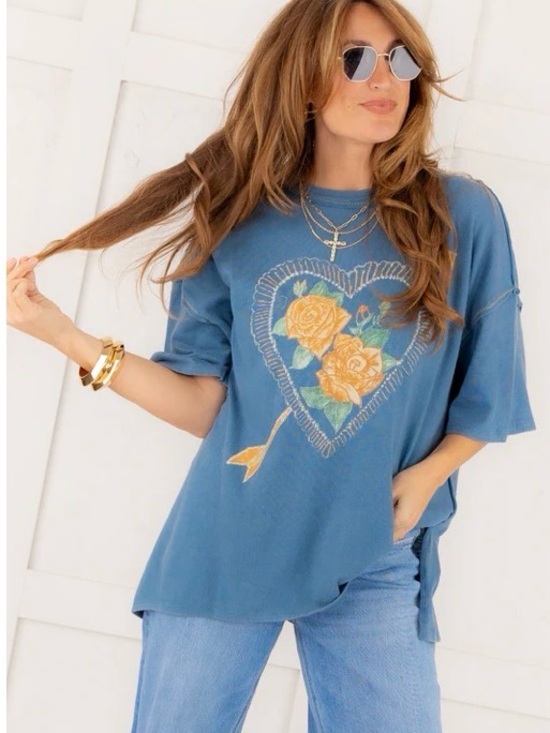 Free People Tops - FREE PEOPLE × We The Free Love Rose Tee in navy combo size large